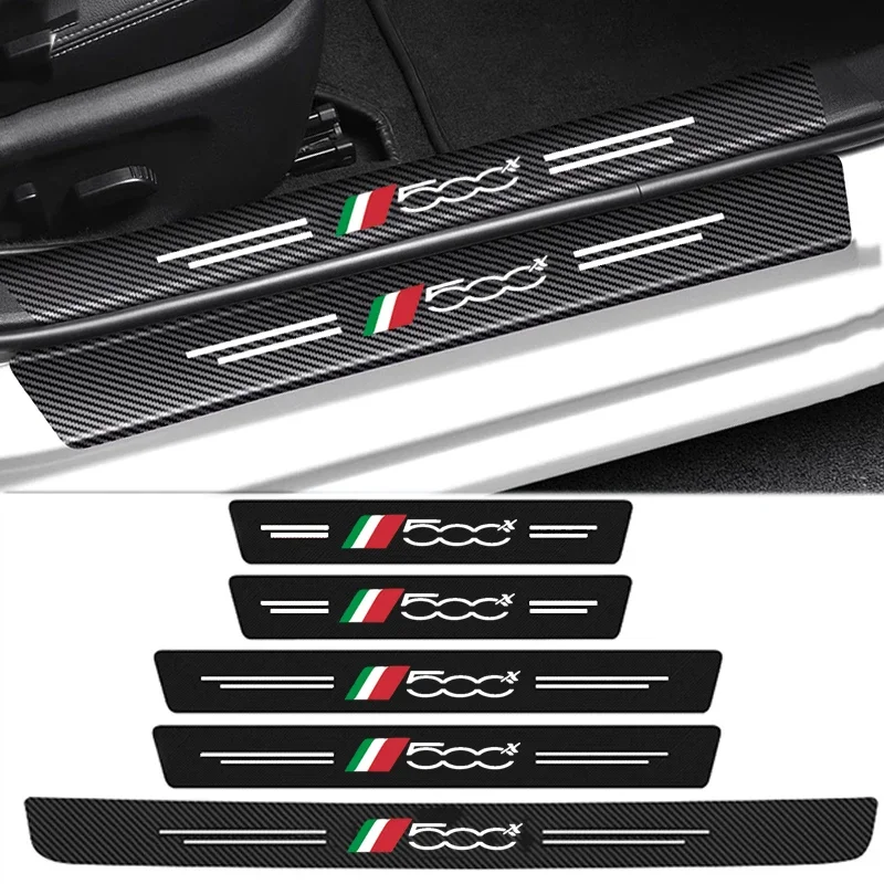 Autocollants de seuil de porte de voiture, autocollants de plaque de protection pour Fiat 500x, Film en Fiber de carbone, bande de pare-chocs arrière de coffre, accessoires