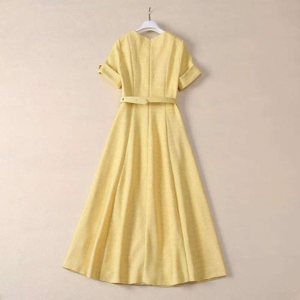 ZJYT Elegant Women\'s Summer Long Dresses 2024 Fashion Short Sleeved Yellow Party Dress Vestidos Femenino Young Girls Robe Femme