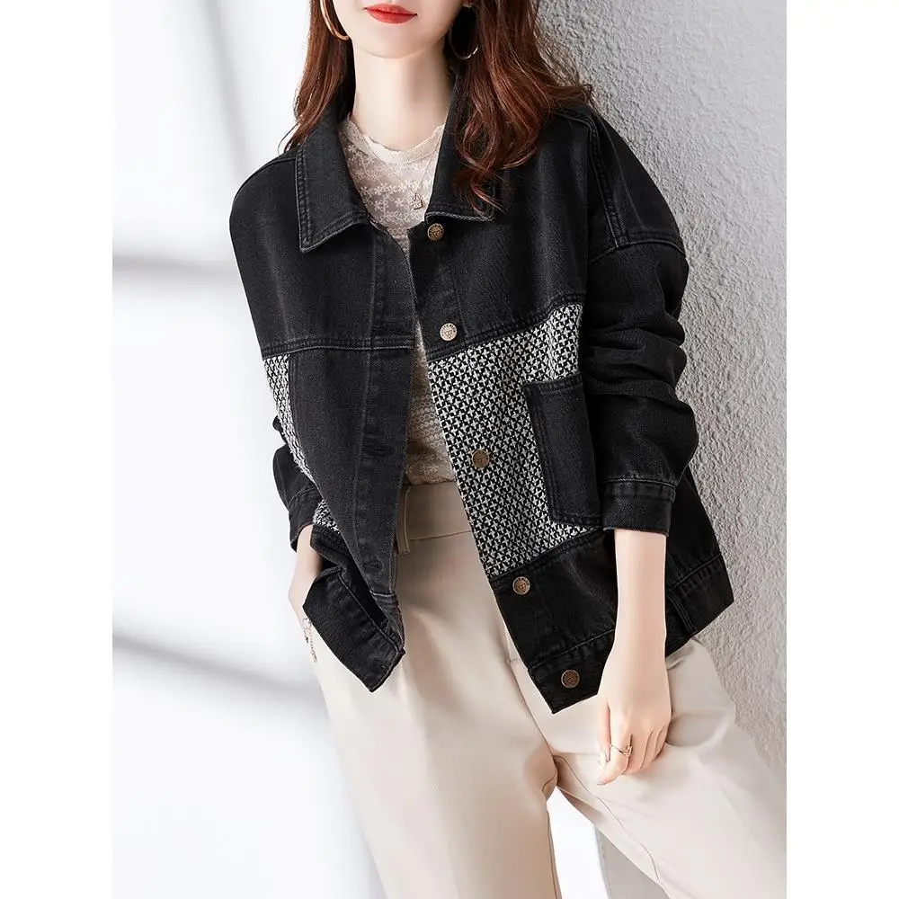 

Женское джинсовое пальто в стиле пэчворк Or Jaet Long Sve, хлопковое однотонное пальто с воротником-стойкой на пуговицах Batwing Sve