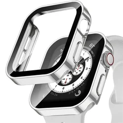 Vidrio + cubierta para Apple Watch funda 45mm 41mm 44mm 40mm accesorios Protector de pantalla templado iWatch series 7 8 9 SE 6 5 4