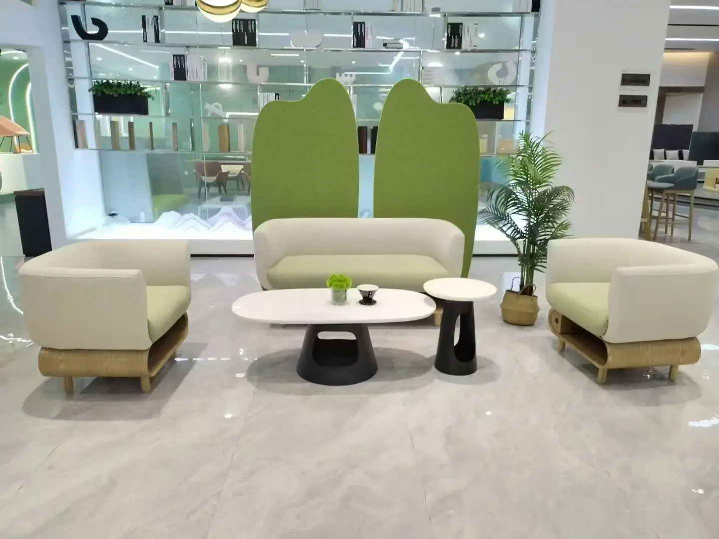 & High-Density Foam Fabric Office Pod for Reception Room Modern Design High-Back Waiting Sofa Set with Storage for Hotels School