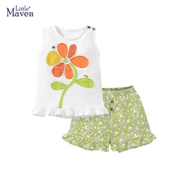 Little maven Baby Top and Bottom Summer Girls Children's Clothing Tracksuit Kids Clothes Sets Cartoon Flowers Tops+Pants Cotton