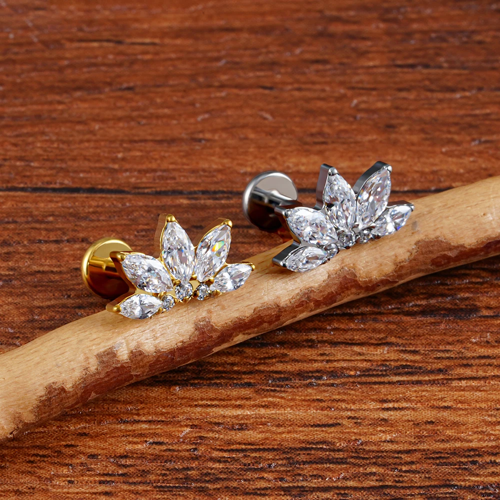 الحق جراند ASTM F136 التيتانيوم 16 جرام ماركيز لوتس تشيكوسلوفاكيا زهرة مسطحة الظهر مسمار Labret الزنمة اللولب الغضروف محارة القرط ثقب