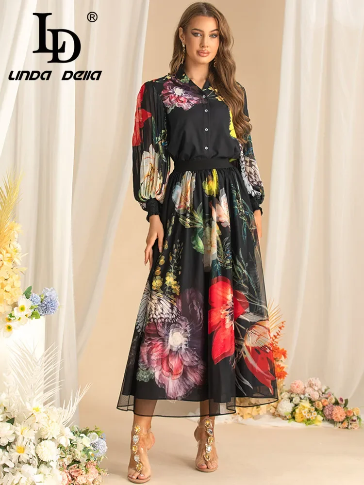 

Женский осенний костюм LD LINDA DELLA: топ с воротником-стойкой, рукавами-фонариками и однобортной застежкой + юбка с эластичным поясом, принт, комплект из 2 предметов