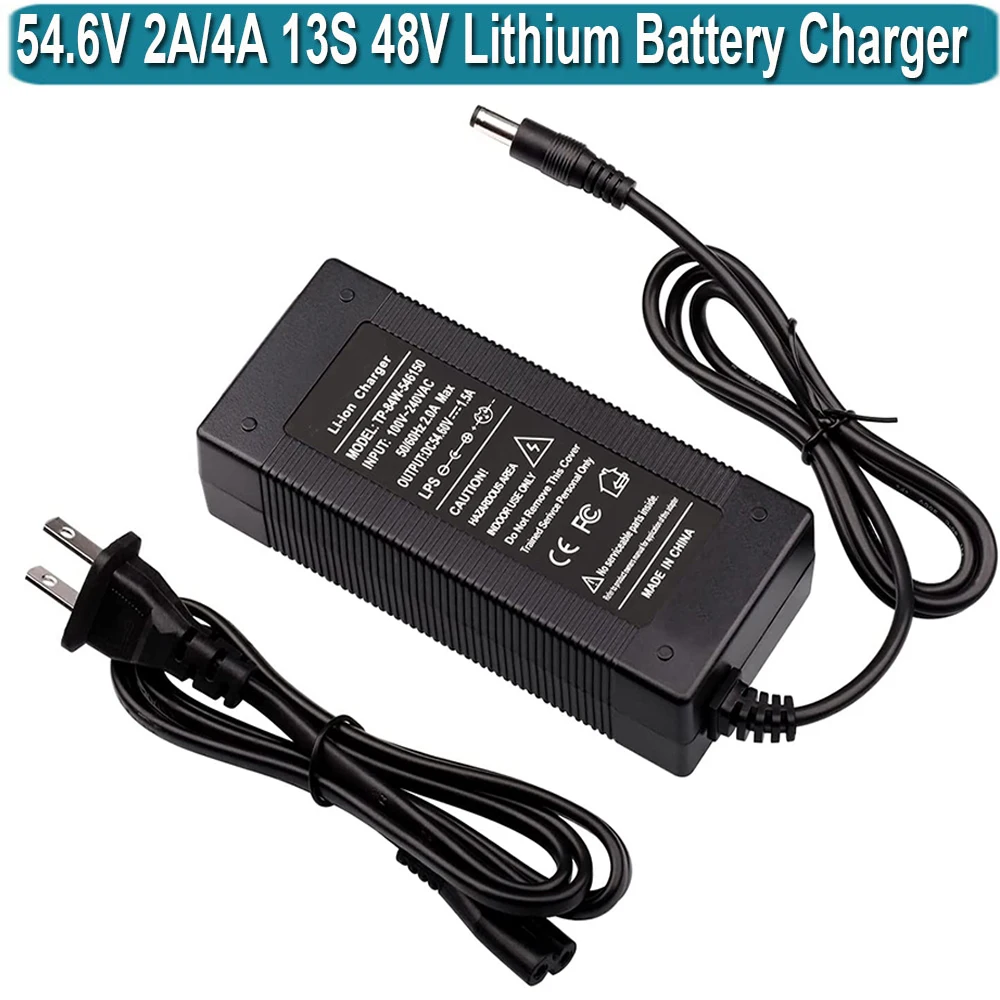 54.6V 2A Charger Power Supply Adapter for 13S 48V Lithium Li-ion Battery Pack 5.5 * 2.1mm Round Plug with 5.5 * 2.5mm Tip