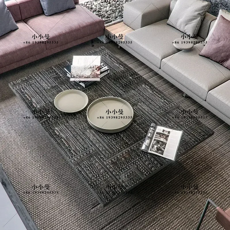 Nordic expression retro small apartment solid wood Belgian oak carved living room household tea table