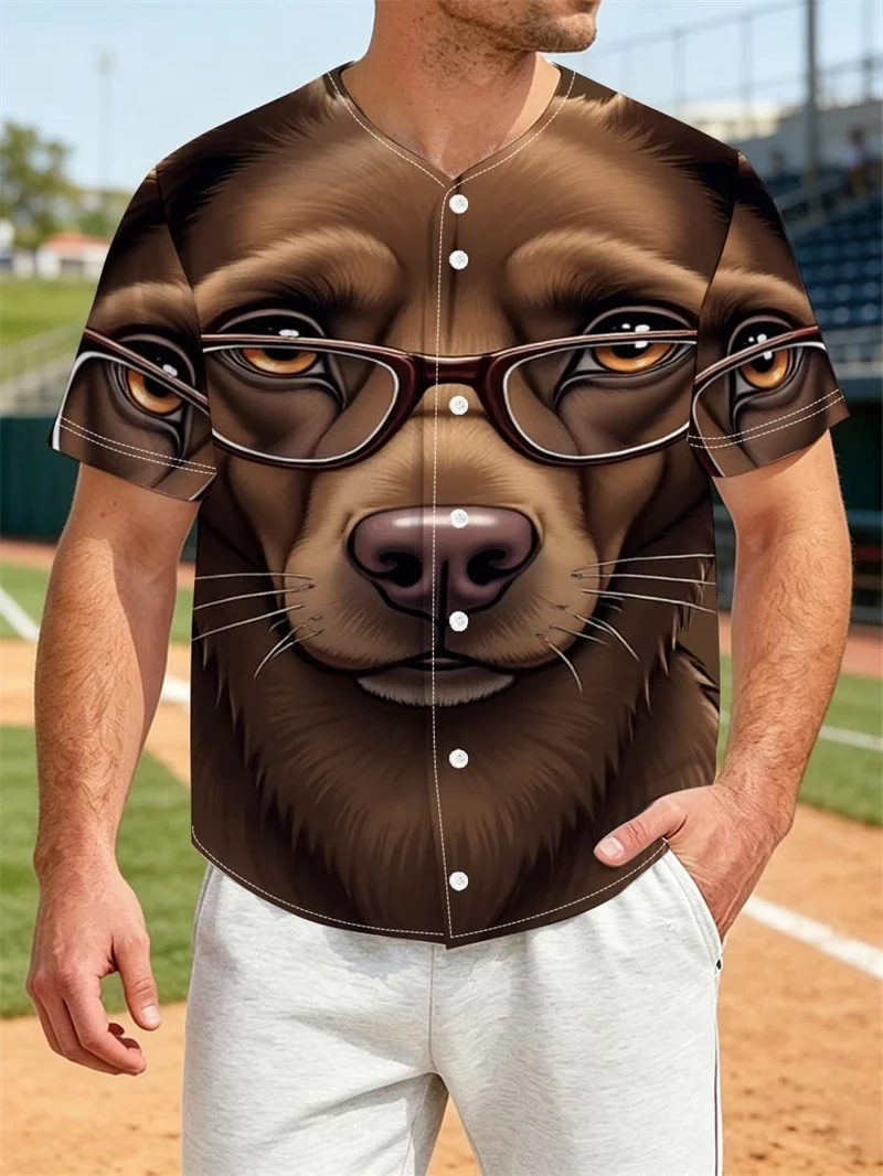 

Nisex Button Down Baseball Shirt With Oversized Lion Head And Mane Print Short Sleeve Fashion Men's Shirts Clothing