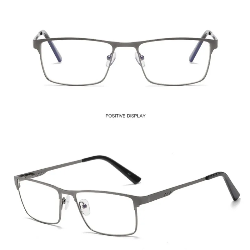 Men Square Metal Large Frame Reading Spring Leg Elderly Presbyopia Glasses Blue Light Blocking Eye Protection Eyeglasses