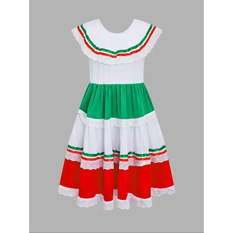 

Girl's Sweet Mexican Lace Dress Children's May Festival Exotic Ethnic Festival Carnival Costume