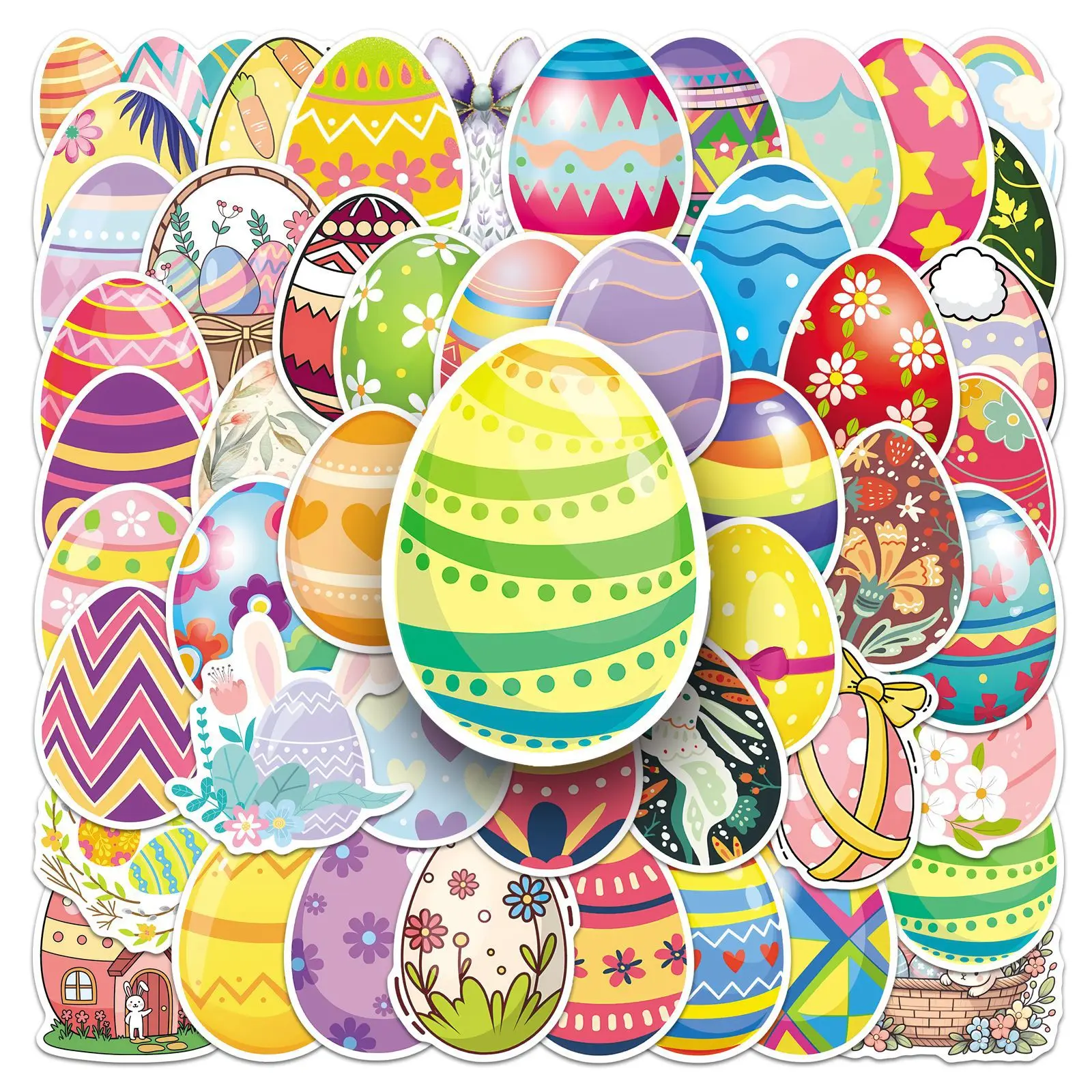 50 Pieces Easter Egg Stickers Colorful Bunny Decals Party Decor Water Bottle Laptop Holiday Craft Scrapbook Supply Set