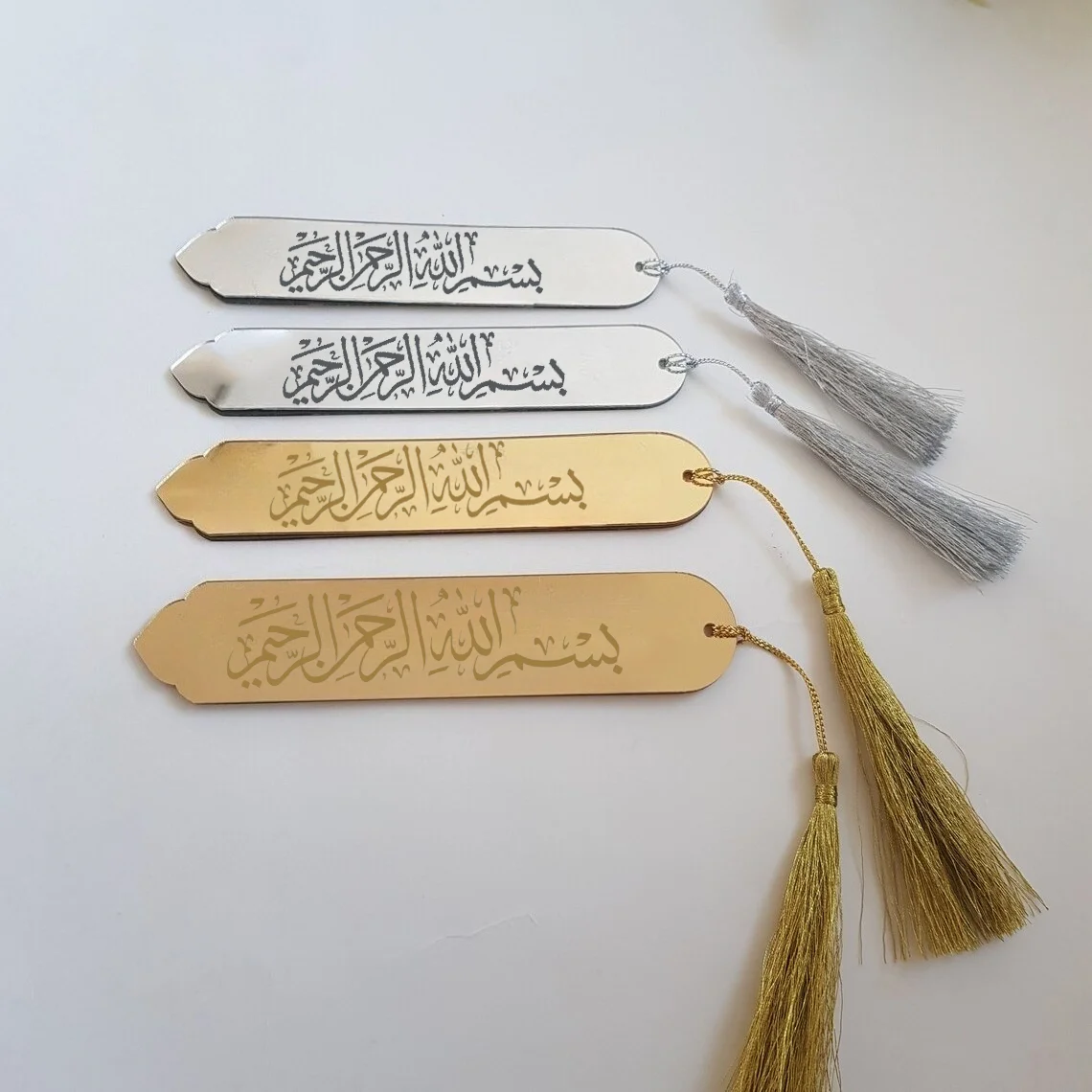 3 Stück Bismillah Kalligraphie Acryl-Lesezeichen mit Quaste Muslimisches Islamisches Ramadan Kareem Eid Al Fitr Geschenk Zubehör Festival – Detail 1