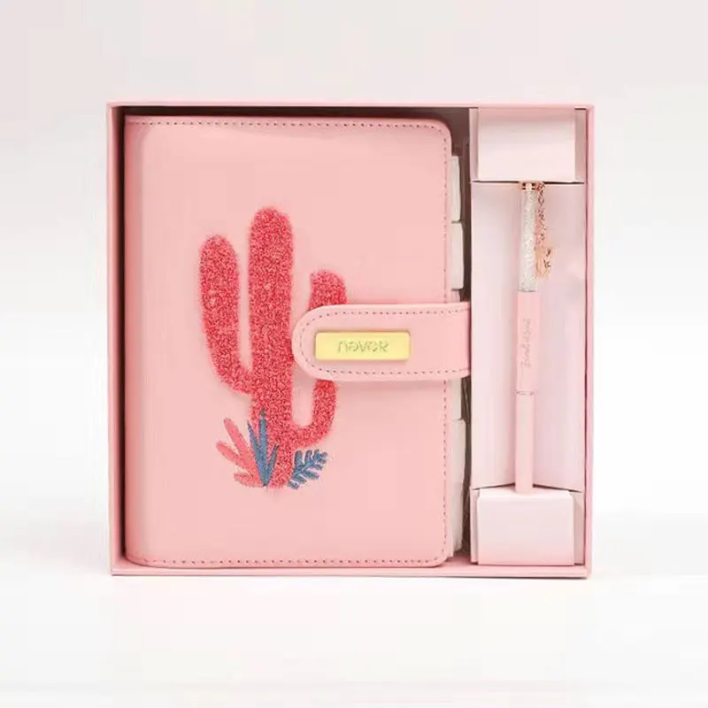 

Never Yiwi Pink Cactus A6 Planner Loose Leaf Binder Notebook Budget Binder Korean School Supplies Gift box Packing