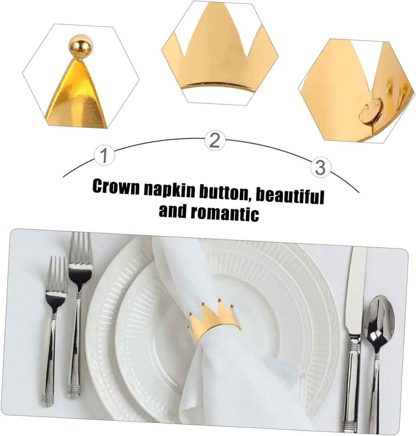 96PCS Crown Napkin Ring Holiday Napkin Ring Gold Napkin Clasp Mini Crown Gold Delicate Ring Edge Cutlery Stainless Steel Banquet