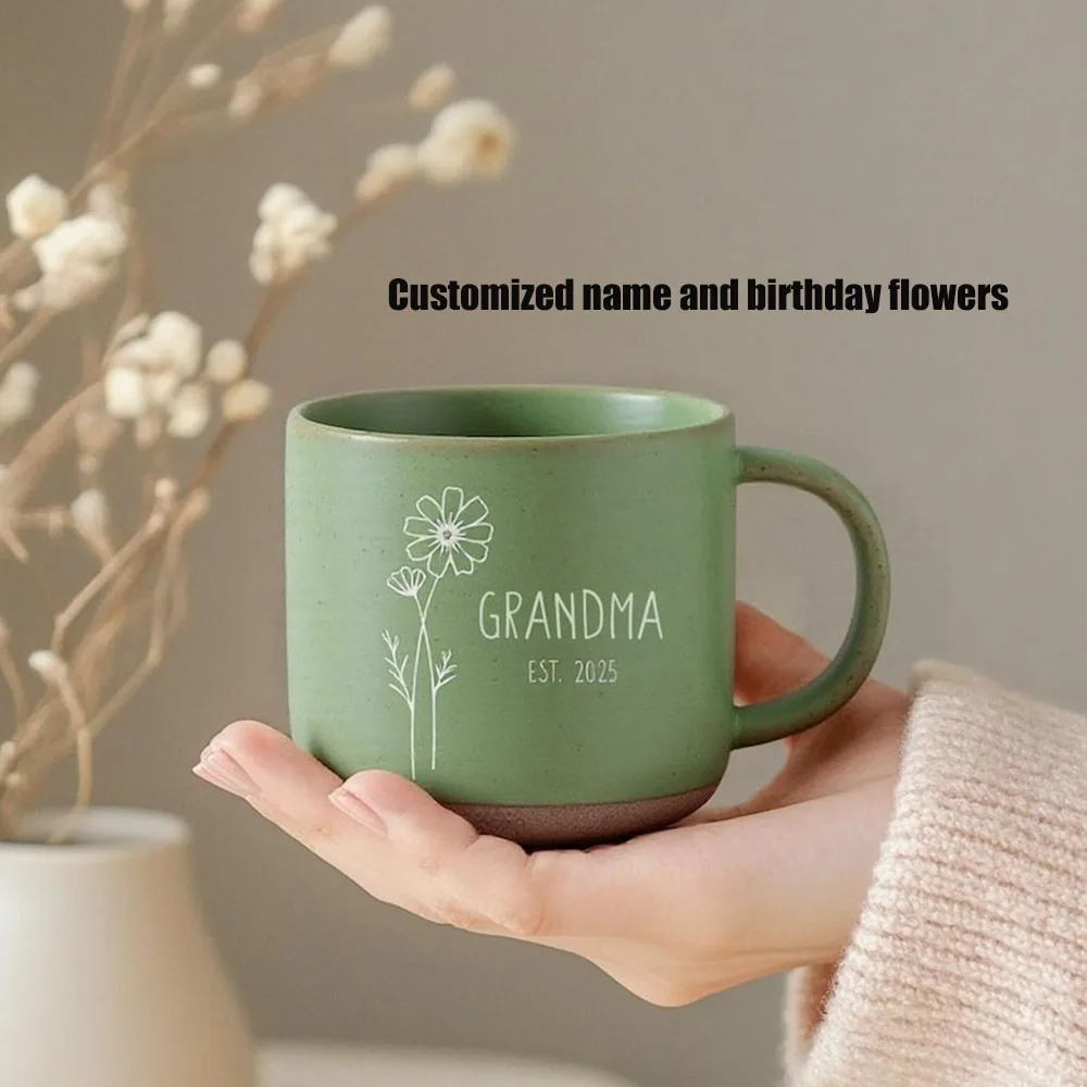 

Personalized Birth Flower Coffee Mug Custom Pottery Mug With Name For Mom Bestie Family Birthday Christmas Mother Day