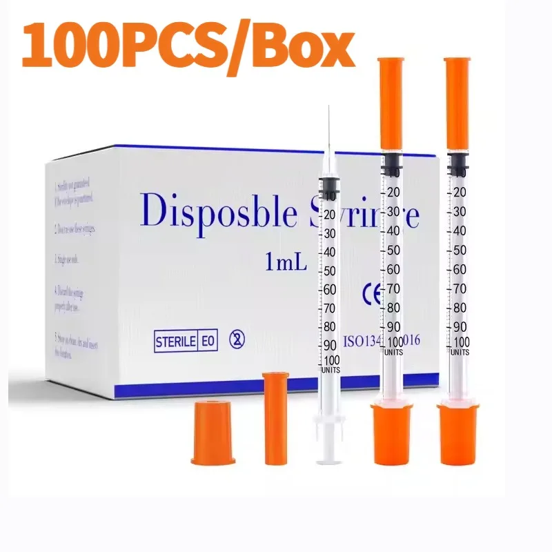 Multi-specification100PCS/PACK 0.3ml 0.5ml 1ml Disposable Individually Wrapped Insulin Syringe for Animals,Lab