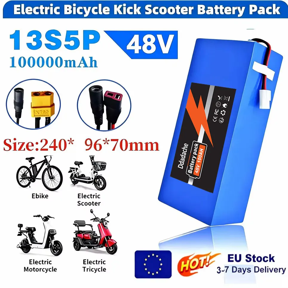 13S5P 48V 100Ah 18650 Lithium-Batterie mit eingebautem intelligenten BMS, geeignet für 250-1000W Motoren und Ladegeräte