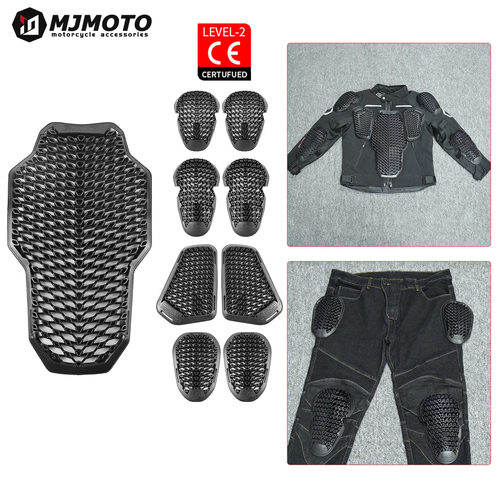 CE Level 2 Approved Motorcycle Body Armor Jacket Insert Back Protector Anti-fall Moto Rider Shoulder/Elbow/Keen Protective Pads
