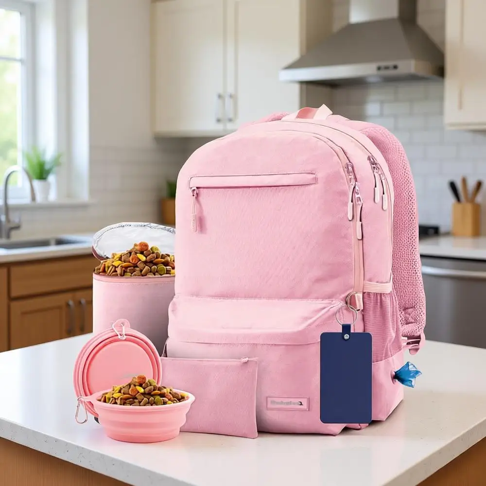 

Dog Travel Bag - Doggy Diaper Backpack for Dog Lovers, Moms or Christmas - Laptop Sleeve, 2 BPA-Free Bowls, Food Container, Trea