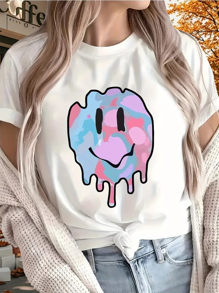 

2026 Women's Printed T-shirt Round Neck Short Sleeve Four Seasons Wear Trendy Shirt Casual Top Street Clothing Plus Size