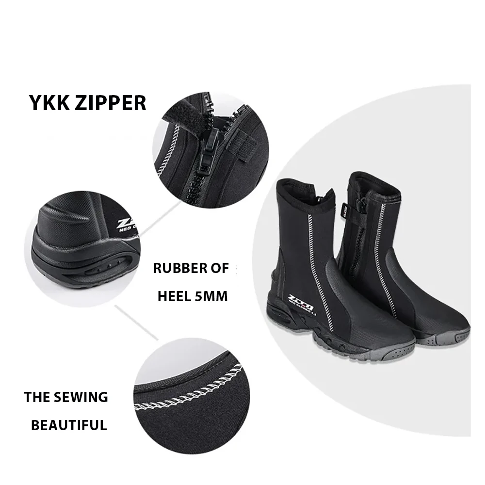 5mm Neoprene Dive Boots Wetsuit Side Zipper Men Women Snorkeling Scuba Diving Shoes Boots Water Sports Accessories