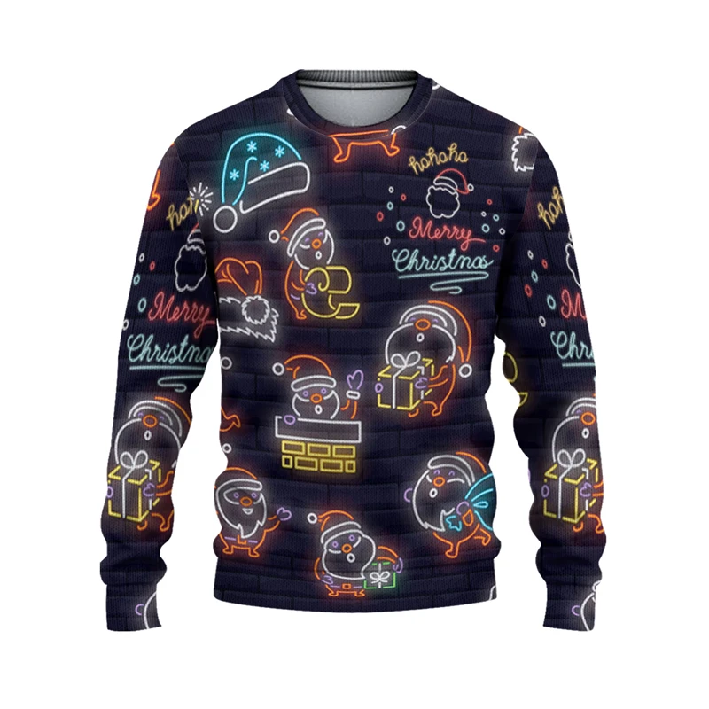 Men's Funny Ugly Christmas Sweater With Santa Claus Graphic Print Winter Warm Pullover Casual Loose Fit Holiday Sweatshirt