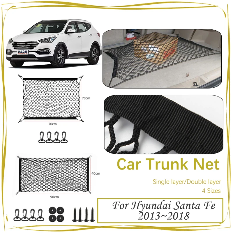 

Car Rear Trunk Net For Hyundai Santa Fe LX ix45 2013~2018 Nylon Elastic Mesh Storage Cargo Bag Interior Gadgets Auto Accessories