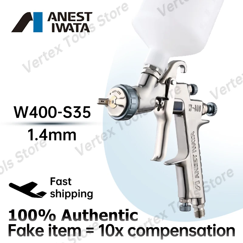 Anest Iwata W400‑S35 Professional HVLP Gravity Spray Gun Auto Paint Sprayer 1.3mm Nozzle For Car Repair & Furniture Painting