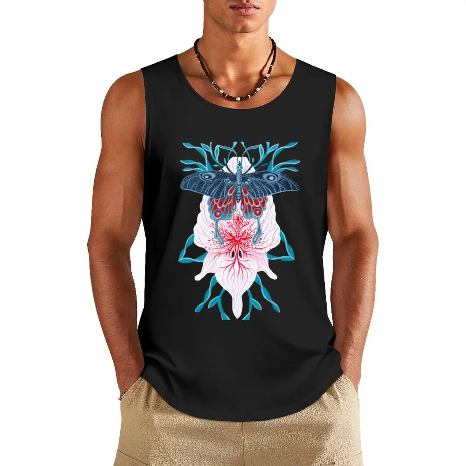 Butterfly Orchid Tattoo painting on wood Tank Top Working vest fitness clothing for men Sleeveless men