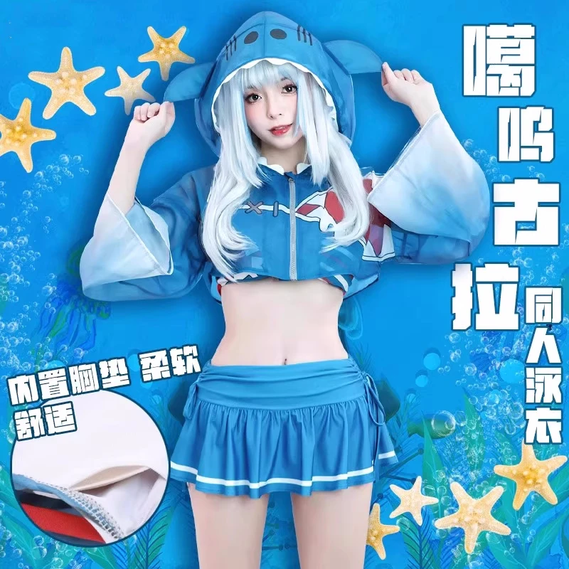 Anime Vtuber Hololive Gawr Gura Cosplay Costume Women Girls Swimsuit Halloween Carnival Outfit Swimwear Summer Beach Swimsuits
