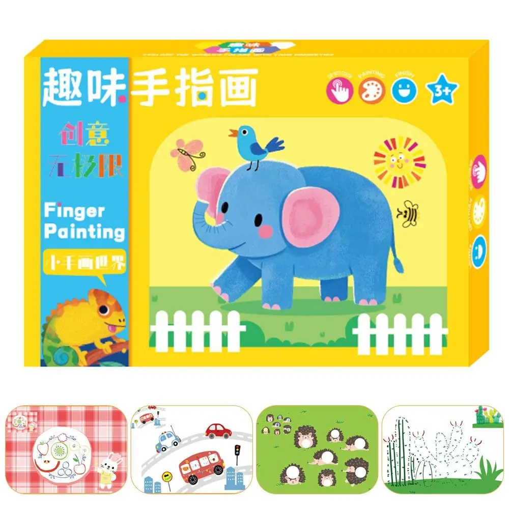 12/24 Color Finger Paint Set DIY Painting Montessori Learning Finger Print Ink Game Cartoon Pattern Coloring Books