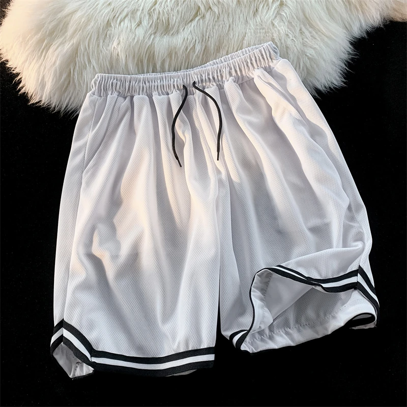 

American Style Basketball Shorts for Men Summer Ice Silk Quick Dry Mesh Sports Five-Quarter Casual Retro Streetwear Basketbal...