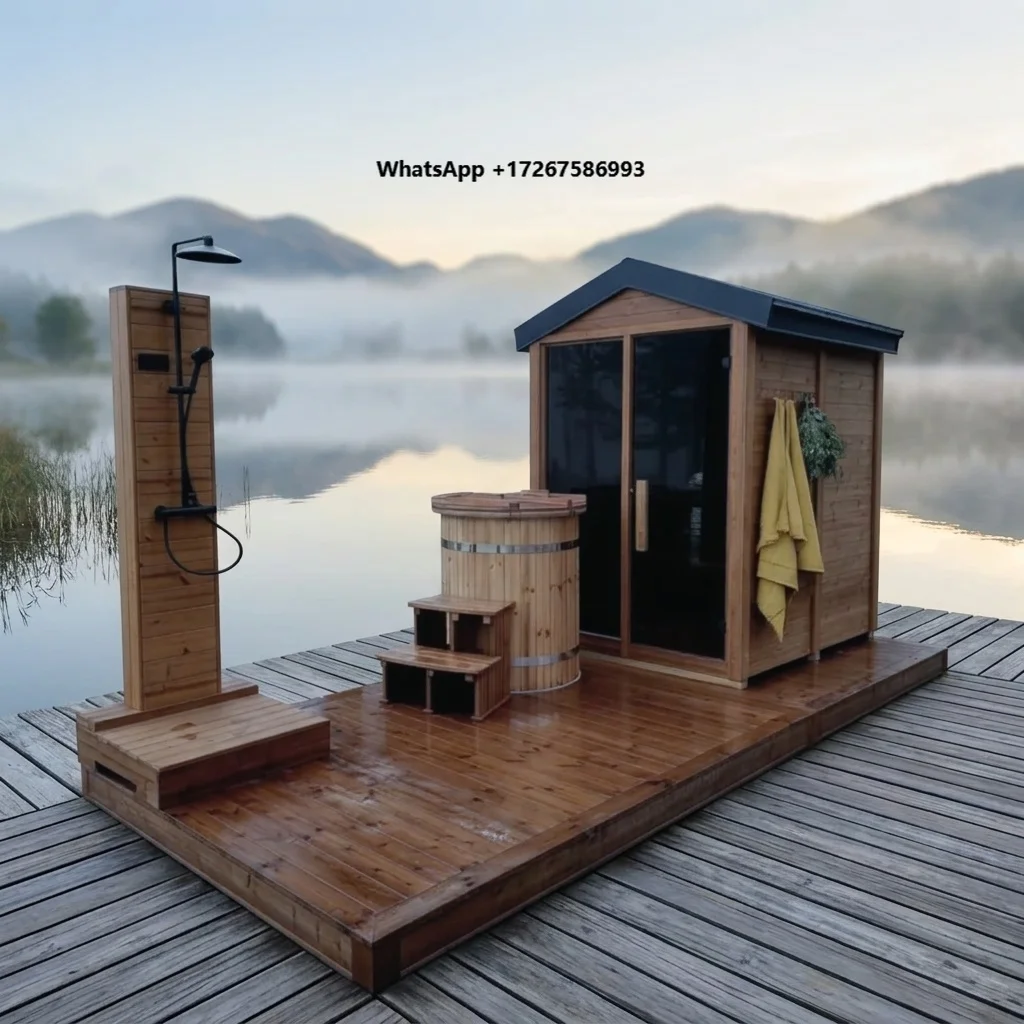 Freestanding Combined Sauna Shower Enclosure, Anti-Mold & Anti-Rot Material for Wet Outdoor Environment