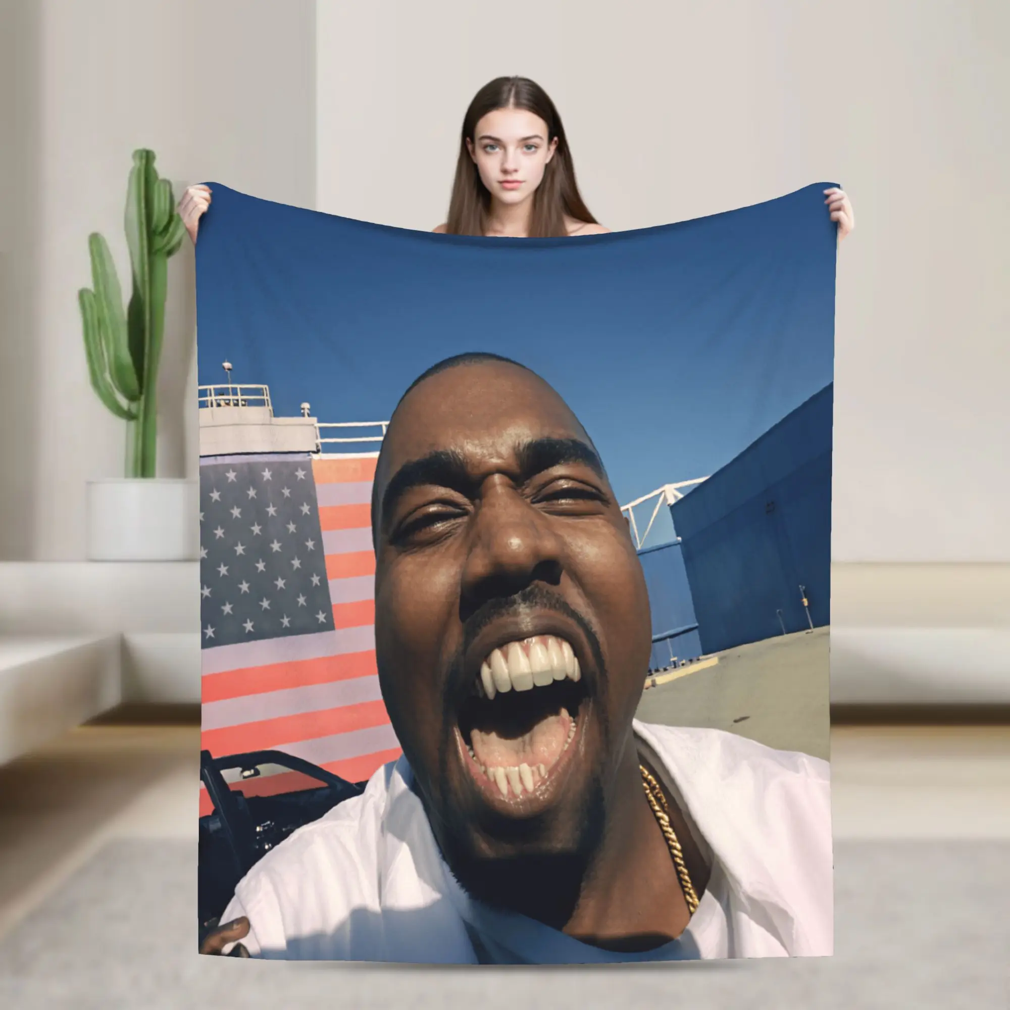 Kanye West Meme Blanket  Warm Novelty Plush Throw Blanket For Students Outdoor Flannel Bedspread Bed Cover