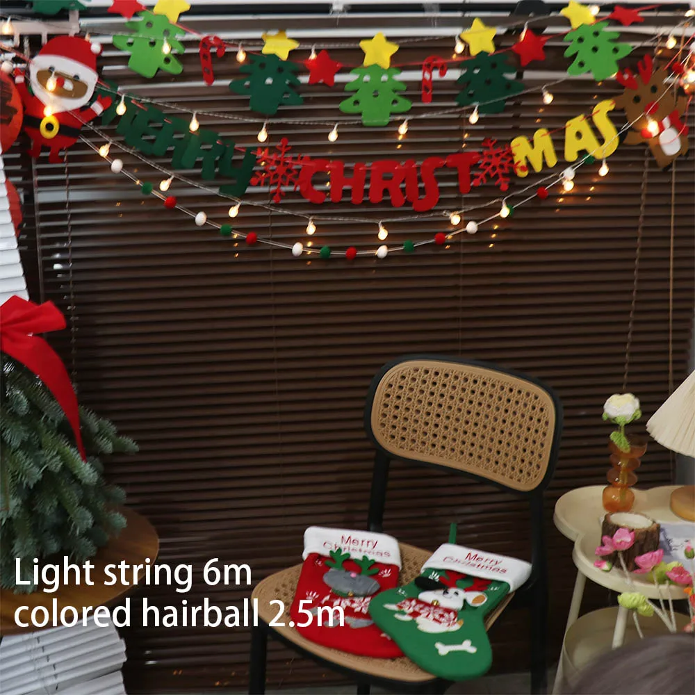 ورأى الصوف أضواء عيد الميلاد الجنية الملونة شعري مثلث العلم عيد الميلاد راية سانتا كلوز داخلي في الهواء الطلق