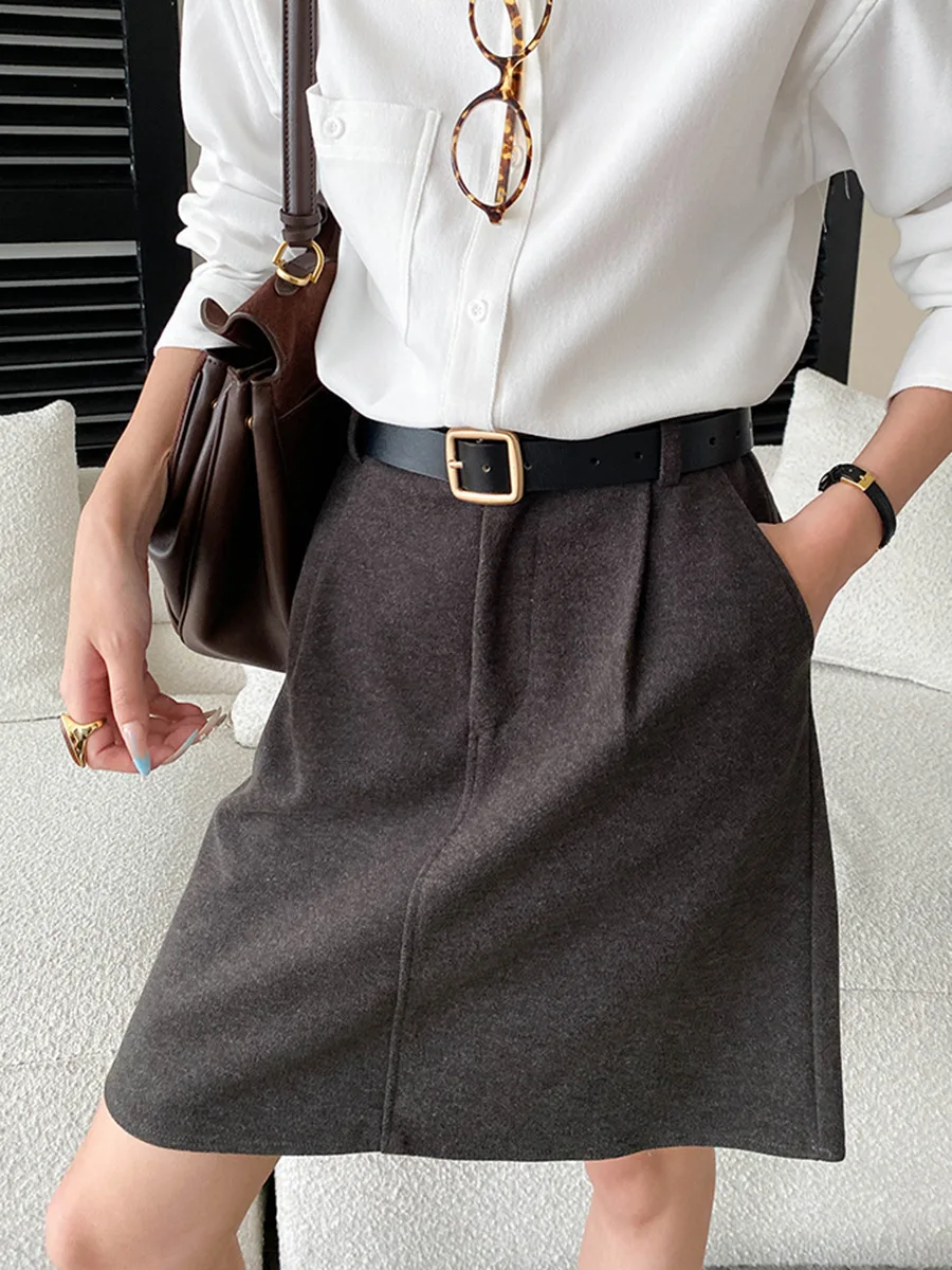 Autumn women's casual solid color French commuting feeling high waist slimming skirt