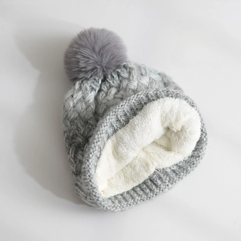 2025, neue verdickte Fleece-Strickmütze mit Farbverlauf für Damen und Herren, Outdoor-Strickmütze im Kopf-Stil, warme, gemütliche Strickmütze – Detail 9