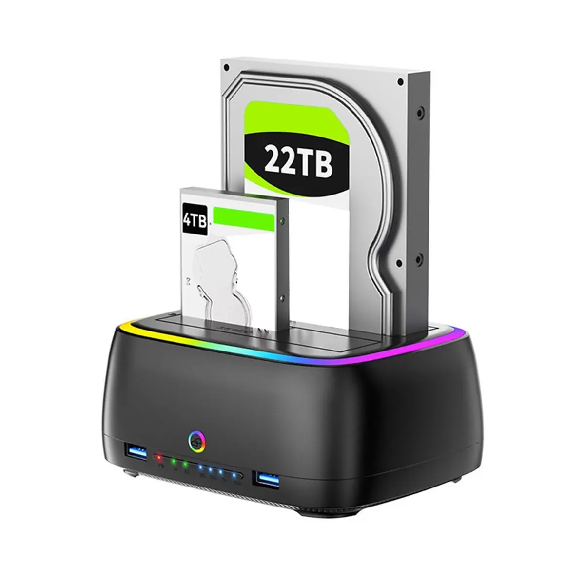 

Станция жесткого диска RGB с двумя отсеками HUB/TF/SD Док-станция USB3.0 к Type-C для жесткого диска для 2,5/3,5-дюймового жесткого диска/SSD, вилка стандарта США