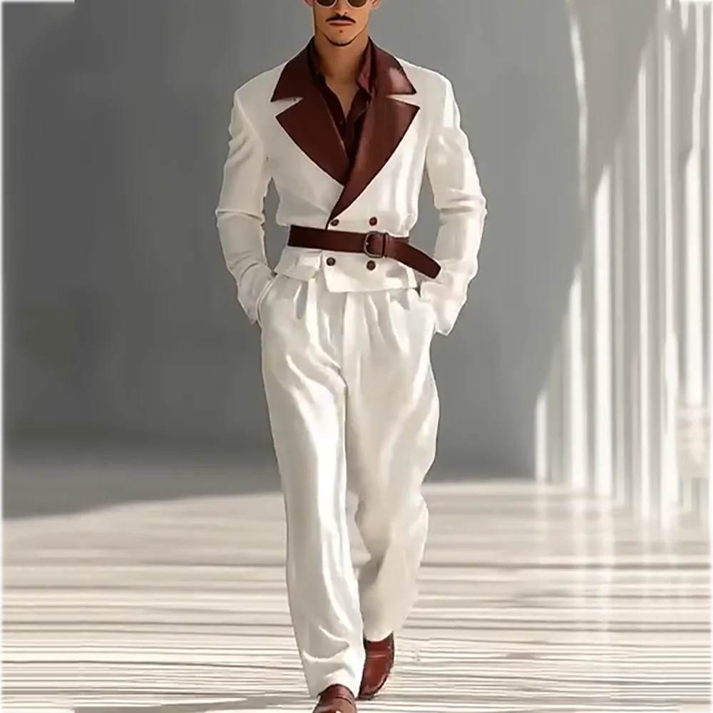 

Стильный мужской костюм с лацканами и вырезом, комплект из двух предметов, блейзер, двубортный комплект High Street Model Show, модная одежда для выпускного вечера без пояса