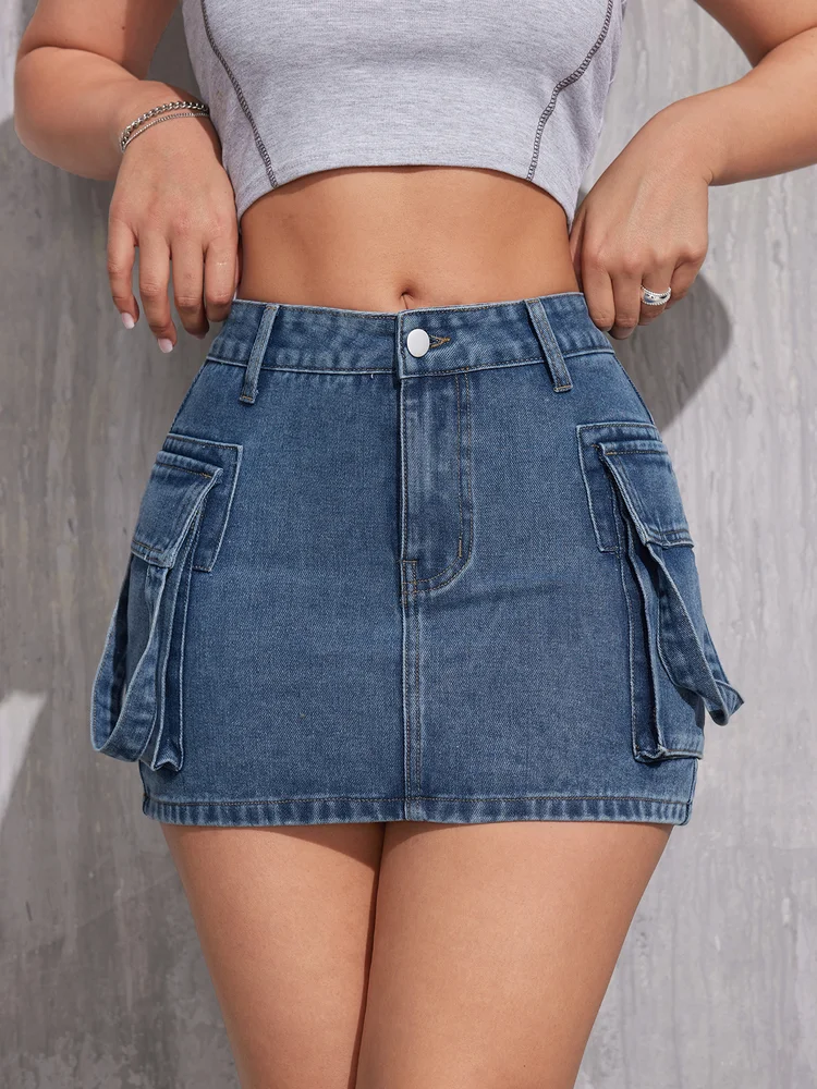Summer Trend Letter Print Two Piece Sets Women Round Neck Short Sleeve Slim Crop Top And Denim Skirts Outfits Streetwear