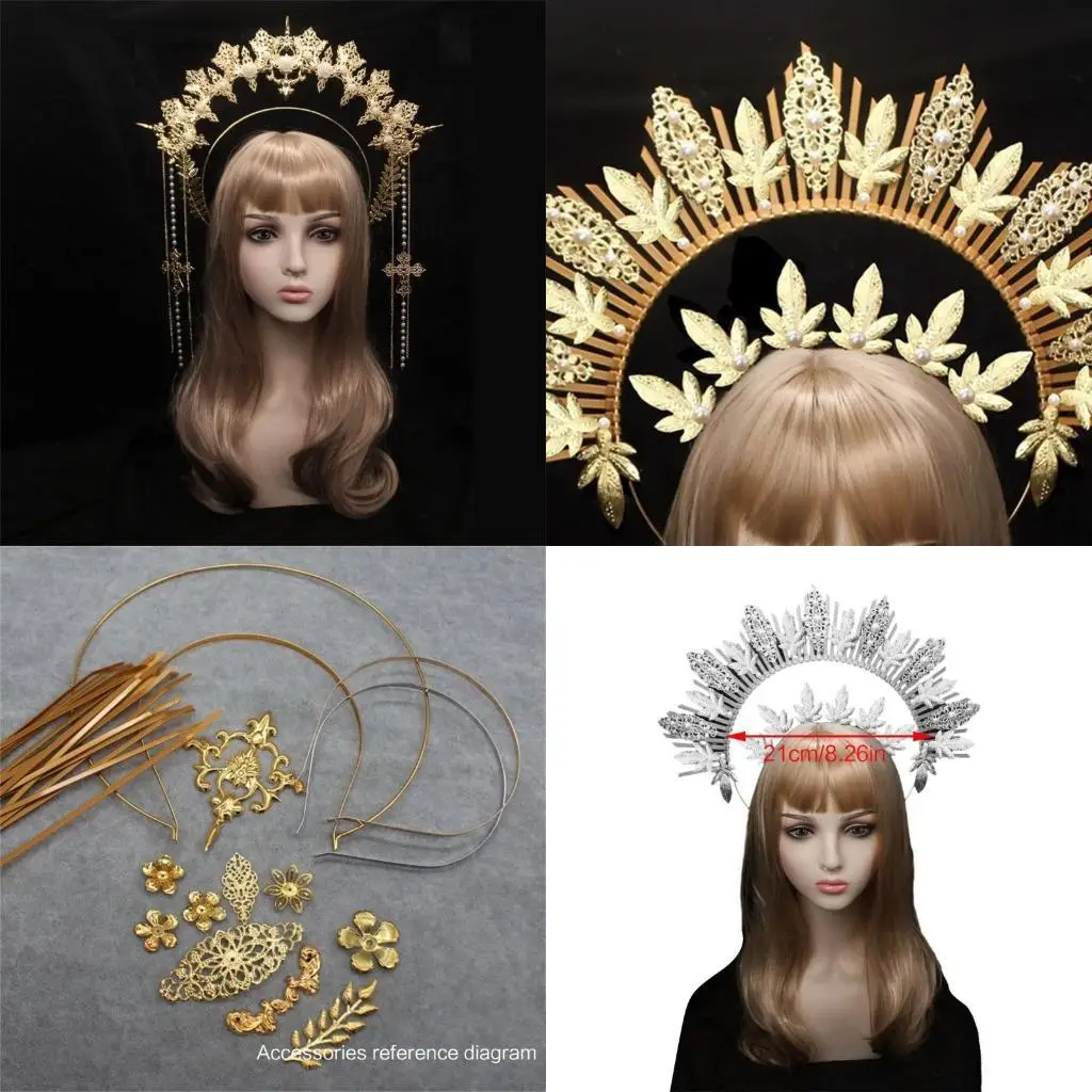 652F نساء Tiaras عقال DIY حقيبة المواد التاج Halohairband الحزب الأزياء خمر الكنيسة الرأس الإكسسوارات شعر الإناث #1