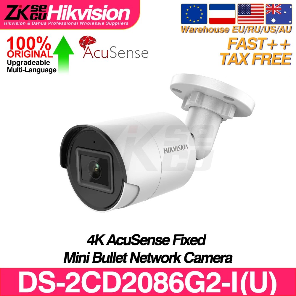 Hikvision 8MP IP Camera DS-2CD2086G2-IU 4K Bullet PoE Human Vehicle Classification Built-In Mic SD Card Slot H265+ IP67