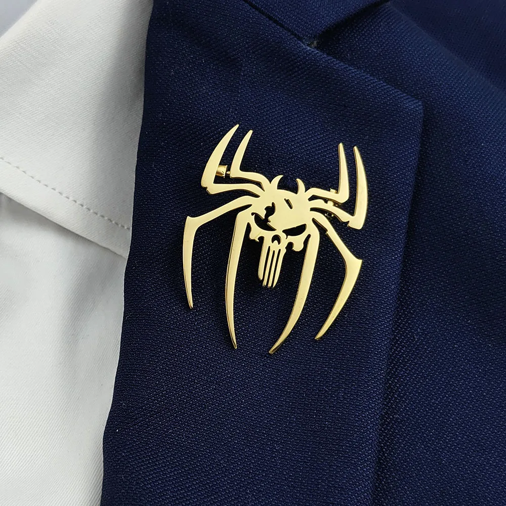 

Original design Spider Skull Hollow Stainless Steel Gold Plated 18K Brooch, Suit Lapel Pin, Men's Official Apparel