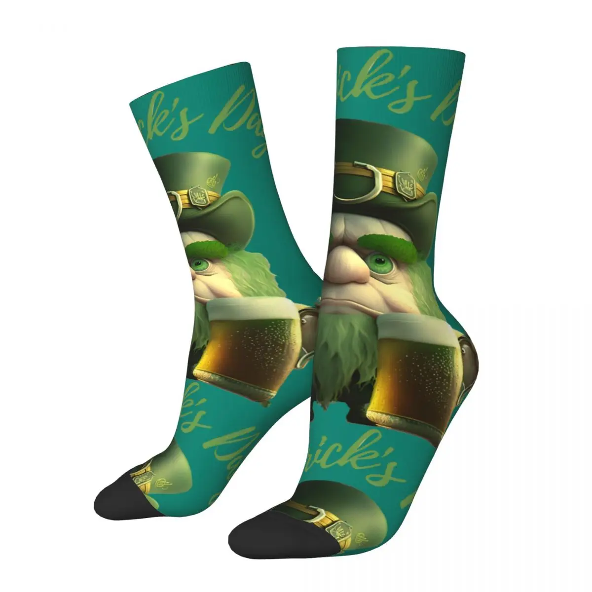 Funny Crazy compression Funny Sock for Men Hip Hop Vintage St. Patrick's Day Irish Shamrock Pattern Printed Boys Crew Sock