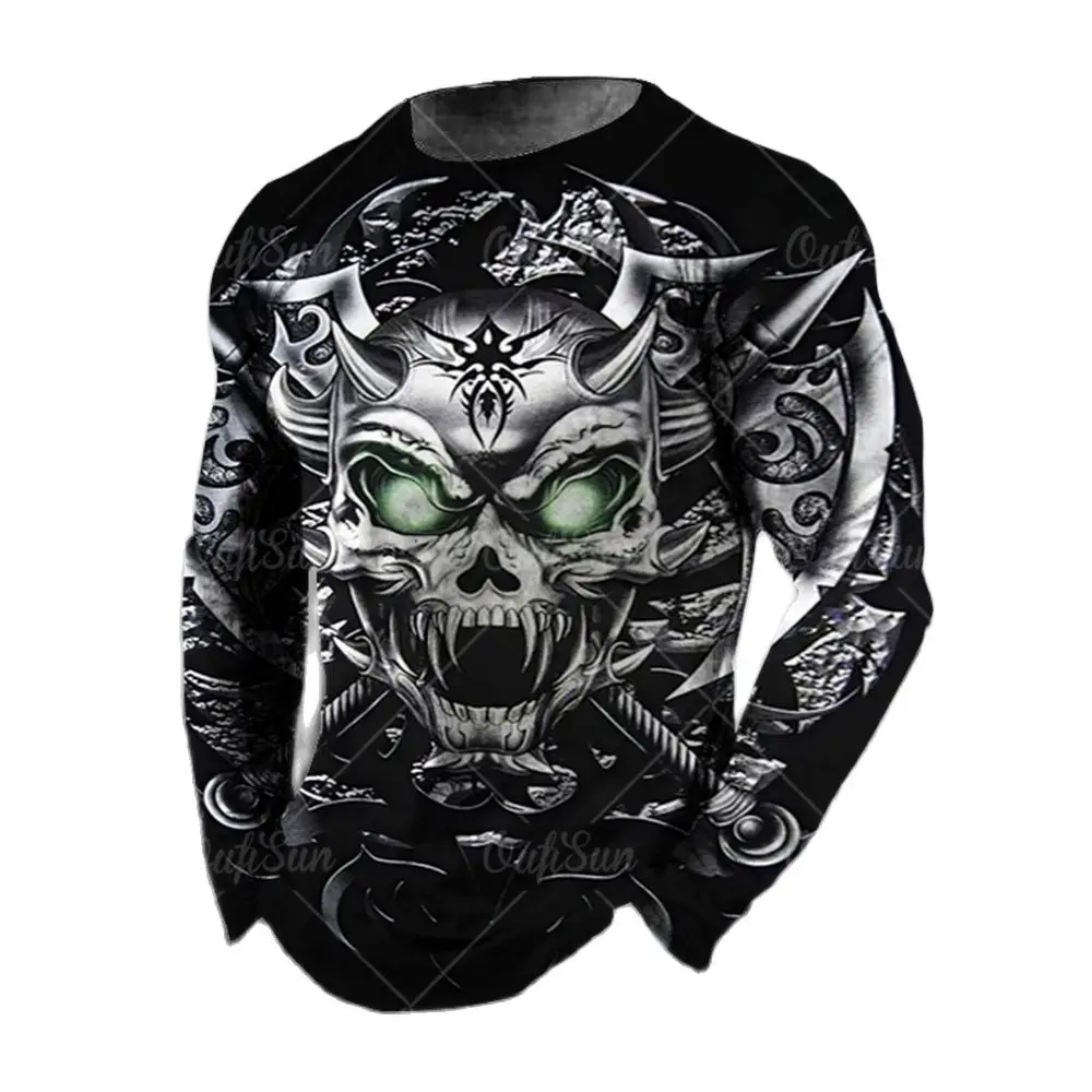 2023 Spring Autumn 3D Print Retro Skull Men T-shirts O-Neck Long Sleeve T-shirt Loose Casual Oversized Tops Tees Plus Size 5XL