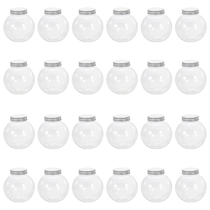 

24 Pcs Christmas Candy Jar Juice Bottles Storage Clear Container Lid Packaging Ball Shaped Plastic Jars Treats Gift Box Drinks