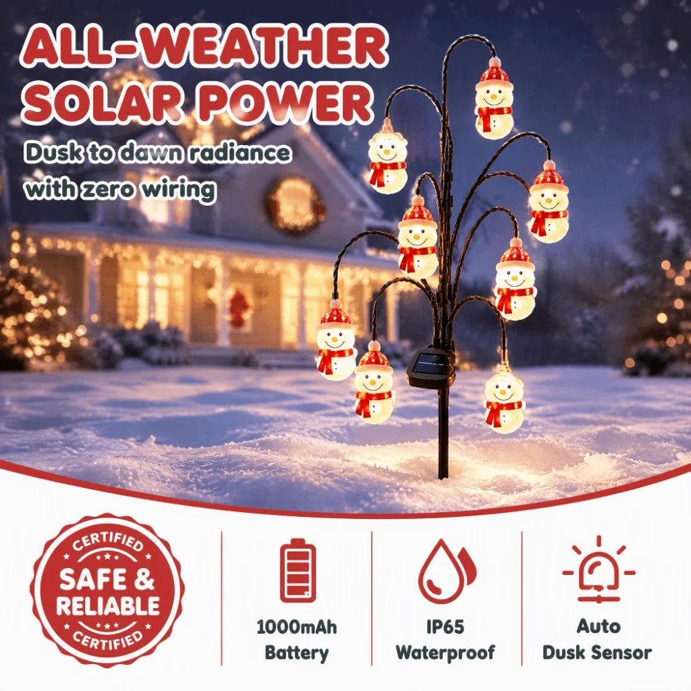 Auto-On Christmas Solar Stake Lights Weatherproof Design Solar Powered Christmas Decorative Lights Sealed Design