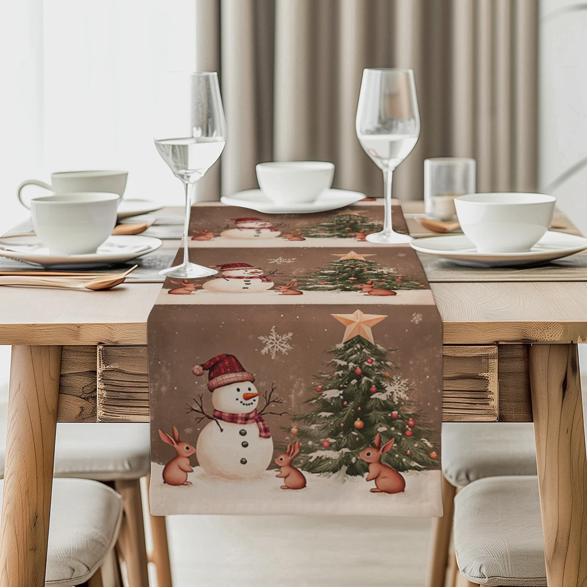 Christmas Cartoon Table Runner Kitchen Dining  Table Decoration for Indoor Outdoor Home Table Runners Washable Dining Long Cloth