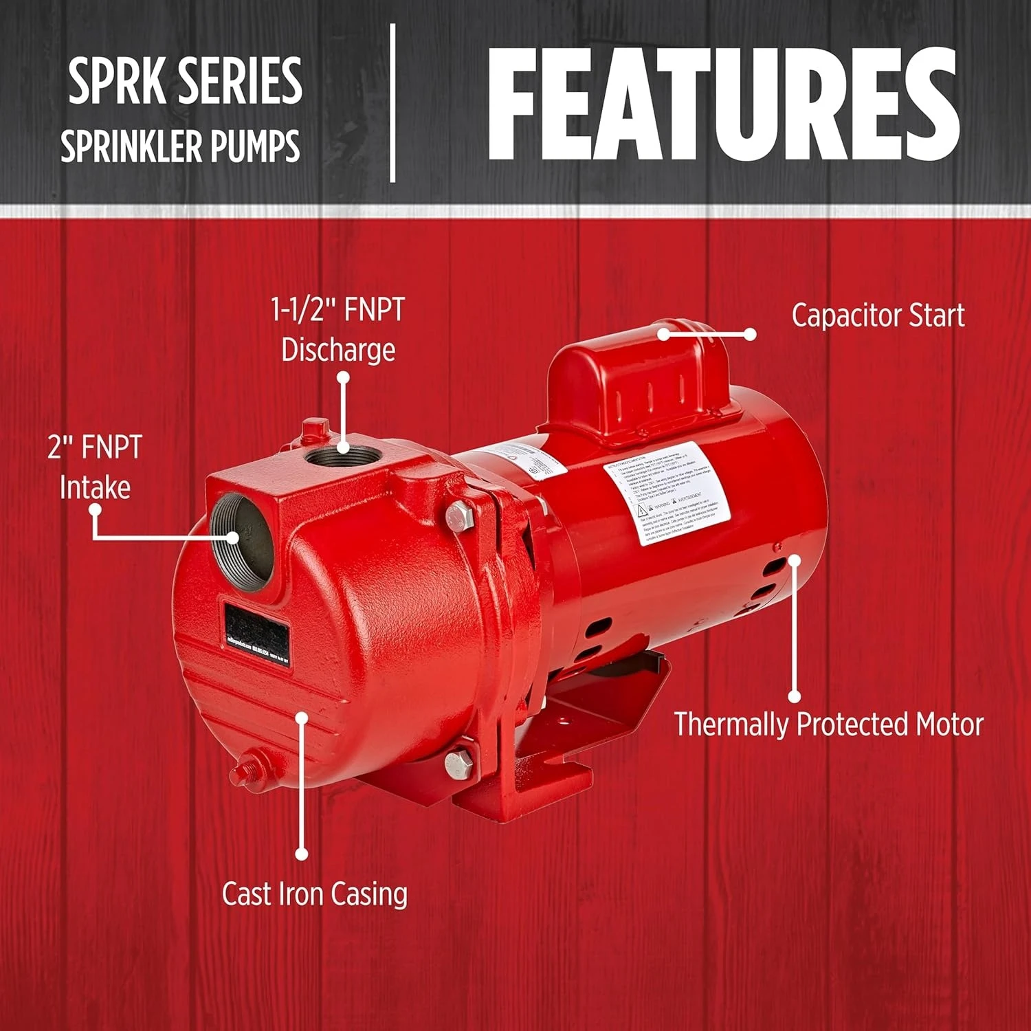 

RL-SPRK200 230 Volt, 2 HP, 76 GPM Cast Iron Sprinkler/Irrigation Pump with Thermoplastic Impeller, Red, 97102001·New Popularity