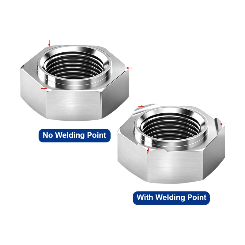 304 Stainless Steel DIN929 Hexagon Weld Nuts With & Without Projections M3 M4 M5 M6 M8 M10 M12 Projection Welding Hex Nuts