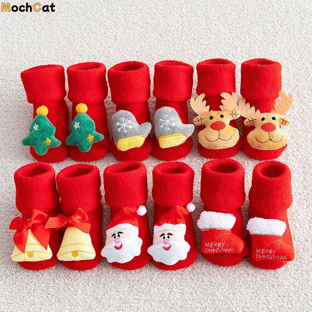 

Warm For Kids Thicken Tree Deer Gloves Winter Baby Christmas Socks Infant Short Socks Kids Cotton Socks Floor Socks